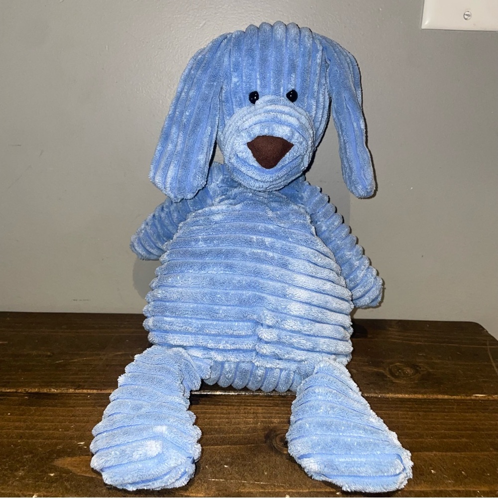 Jellycat 15” Blue Cordy Corduroy Ribbed Puppy Dog Plush Toy Weighted Bottom